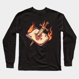 card with sword burning vintage t-shirt Long Sleeve T-Shirt